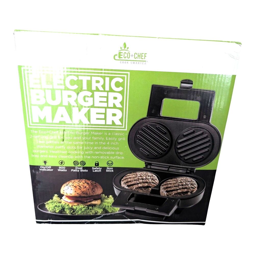 Eco-Chef Electric Burger Maker 2-Serving Grill – Dual Patty Slots – 900W NOB